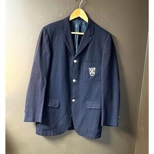Vintage 1960s Burns Bros Buffalo NY Navy School Crest Blazer Gold Buttons Ivy